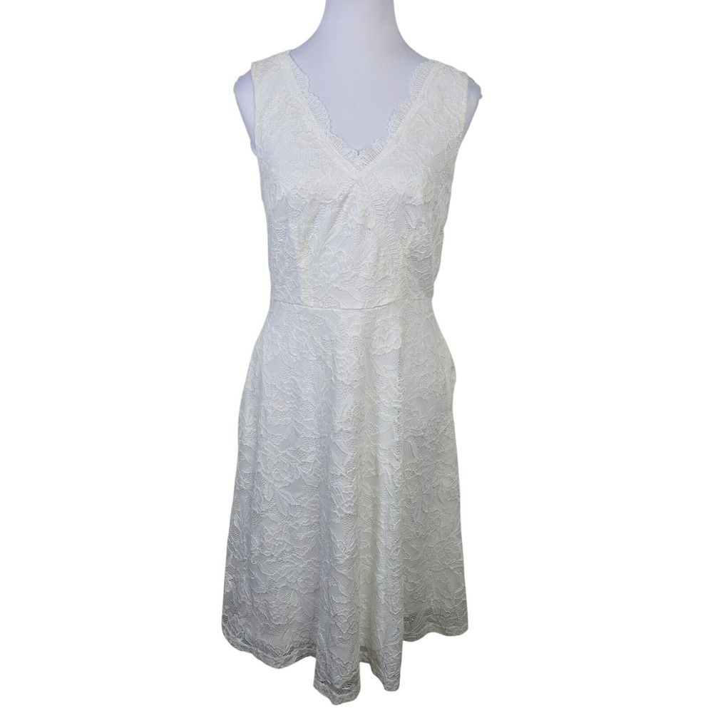 Grace Karin Womens White Floral Lace V-Neck Fit & Flare Cocktail Dress Size M